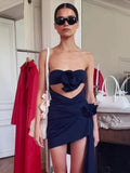 High-End Women's Sexy Hollow Bra Dress Temperament Flower Decoration Irregular Dress Dress Dress Dress Dress Dress Dress 68HZ