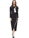 Round Collar Bud Bow Long Sleeve Sexy Open Fork Bag Cleni Pencil Mid-Long Dress Women's New Autumn And Winter 2024 68HZ