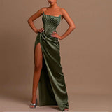 Summer Sexy Chest Sticker Wearing Fish Bone Skirt High-End Body Repair Irregular Open Fork Long Dress 68HZ