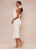 T Band Strap Dress Evening Dress High-End Dress Direct Hanging Neck Big Flower Dress New 68HZ
