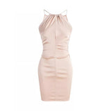 Sing Noodle Folded Wrinkled Sleeveless Neck Collar Dress Female Temperament Sexy Waist Repair Ass Skirt Dress Dress 68HZ