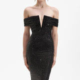 New Fashion Dress Elegant V-Neck Sexy Hot Diamond Into Shoulder Sleeve Banquet Dress Bodyd Women 68HZ