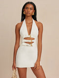 New Sexy Hollow Hanging Back Hanging Neck Dress Metal Decorative Temperament Dress Skirt Skirt Skirt 68HZ