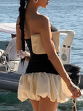 Hottie Bra Splicing Back Showing Thin Flower Bud Dress Lantern Ponky Pure Wind Summer Beautiful Little Dress 68HZ