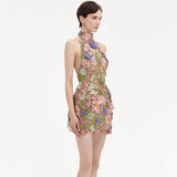 New Exquisite Embroidery Sexy Perspective Sleeveless Short Dress Elegant Temperament Party Dinner Dress 68HZ