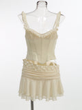 Hot Fashion Suit Sexy Sling Small Coat Mesh Perspective Flower 100-Fold Short Skirt Two-Set Woman 68HZ