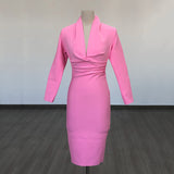 Sexy Deep V-Neck Fashion Trendy Long Sleeve Banded Dress With High-End Banquet Evening Dress 68HZ