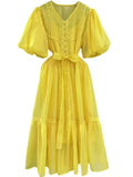 French Bubble Sleeves With A Thin And Lean Color Dress 2025 New Fold Design Long Dress Woman 68HZ