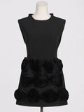 French Small Fragrant Wind To Close The Waist Thin Sleeveless Round Skirt 2025 New Splicing Flower Design Short Dress 68HZ