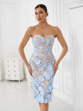 Elegant Lace Three-Dimensional Flowers Decorated With White Sexy Thoracic Dress Light Luxury Dinner Dress 68HZ