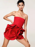 High-End Women's Sexy Breasted Dress Skirt Big Flower Decorative Temperament Dress Dress Banquet Dress Dress Dress Dress Dress Girl 68HZ