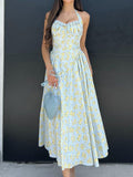 Summer Sexy Women's Broken Flowers Hanging Neck Dress Spring And Summer Women's High-End Feeling Body Out-Back Resort Style Long Skirt 68HZ