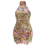 New Exquisite Embroidery Sexy Perspective Sleeveless Short Dress Elegant Temperament Party Dinner Dress 68HZ
