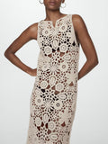 Arts Style Leisure Straight Sleeveless Dress 2025 New Personality Hollow Tart Design Long Dress Women's Summer 68HZ
