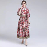 Fashion Collar Beautiful Print Bubble Sleeves Retro Style Dress New Women's Autumn And Winter 2025 68HZ