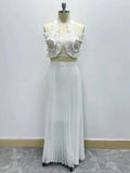 French Elegant Wind Two Sets 2025 New Chest Hanging Neck Loaf Side Top + High Waist Pressure Folded Skirt Dress 68HZ
