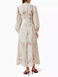 French Vintage Court Style Dress 2025 New Long Sleeved Collar Print Design High Waist Single-Reply Dresses 68HZ