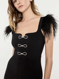 New Dress Square Collar Dress Elegant Bow Feathers Sleeveless Bandage Sexy Dress 68HZ