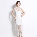Summer New French Fashion Dinner Mature Dignified Salt Wind Hollow Rounded Sleeveless Dress 68HZ