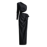 Sexy Famous Party Dress 2025 New Oblique Shoulder Collar Unilateral Sleeve Side Leakage Design Long Dress 68HZ