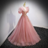 Fashion Evening Dress Dress Female Solid Color Host V Lead French Princess Vocal Art Test Solo Performance Dress Pink 68HZ