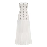 New White Sexy Decorative Diamond Mesh Spong Pont High-End Women's Breast-Wear Dress Dress 68HZ
