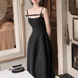 White Black Sling Bow Dress Female Summer French Design Small Small Long Dress 68HZ