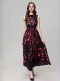 Spring/Summer 2024 New Red Vintage Print Stud Vest Black Dress Dress Dress Woman 68HZ
