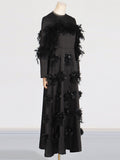 Elegance Elegant Dress 2025 Spring New Splicing Feather Flower Temperament Slim Slim Dress Dress Woman 68HZ