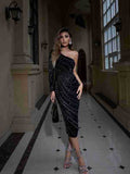 High-End Women's Dress Single Shoulder Hot Diamond Dress New 68HZ