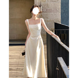 White Hanging Dress Women's New A-Flode French-Style Waist-Sensitive Design Temperament Dress Dress Long Dress 68HZ