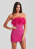 Women's Dress Sexy Bareback Ostrich Hairy Twisted Dress High-End Temperament Fashion Sleek Ass Skirt 68HZ