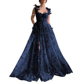 The Bridesmaid's Suit Slings Linden With Forked Temperament Sexy Evening Dress Lace Mesh Dress 68HZ