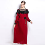 2024 Senior Sense Of The Famous Fan Heavy Industry Nail Bead Dress Temperament Sister Fan Lantern Sleeves Loose Skirt 68HZ