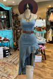 2024 New Sling Gile High-Sclam High-Up To Repair The Fork With The Slanted Leaf Side Of The Denim Dress 68HZ