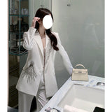 New Famous Style White Temperament Nail Beaded Blazer Suit Coat Coat Female French Small Suit Suit 68HZ