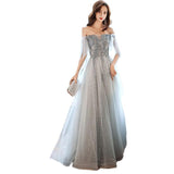 One-Word Shoulder Evening Dress 2025 New Temperament Elegant Fairy Dream Net Yarn Bridesmaid Lady Long Dress 68HZ