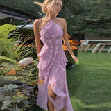 Special For High-End Chiffon Dress Women Lotus Edge Folding Design Thin Long Dress Fast Fashion 68HZ