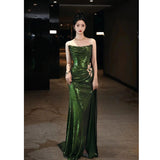 Evening Dress With Breasts 2024 New High-End Feeling Annual Meeting Presided Over The Light Luxury Small High-End Body-Body Banquet Fishtail Skirt 68HZ
