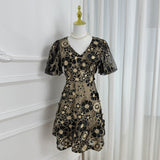 2025 Summer New French Design Heavy Industry Three-Dimensional Flowers Slimming Thin And Hip Delicate Dress Women's Clothing 68HZ