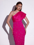 High-End Women's Dress Slanted Shoulder-Sling Banded Evening Dress 68HZ