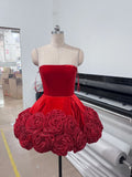 Explosion Sexy Dress 2025 New Velvet Breast Three-Dimensional Red Rose Fluffy Dress Dress 68HZ