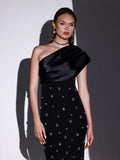 High-End Women's Dress Slanted Shoulder-Sling Banded Evening Dress 68HZ