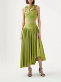 Fashion Two-Piece Set 2025 Summer New Sexy Wrapped Breast Shirt + Folded Waist Half-Dressed Woman 68HZ