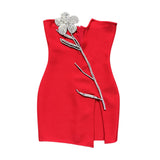 New Light Luxury Heavy Industry Deep V Brush With Bra Banding Dress Sexy Fork And Shoulderless Skirt 68HZ