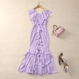 Nanyou New Short-Sleeved Lotle Side New Spring And Summer 2024 Body-In-En-Brician Elegant Folded Fish Tail Mid-Long Dress Dress 68HZ