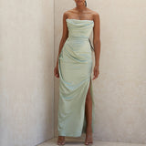 2024 New Silk And Satin Braked Fork And Knee Dress Dress Sexy Evening Dress 68HZ