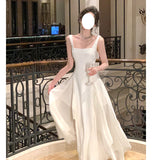 Gentle-Winded White Sling Dress Woman's New Niche Design Ballet Long Skirt Banquet Evening Dress Dress 68HZ
