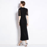 Heavy Industry Hot Diamond Net Yarn Designer Temperament Three-Dimensional Flower Standing Waist Thin Elegant Dress Dress 68HZ