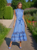 French Famous Wind Dress Woman 2025 Spring New Embroidery Splicing Hollow Waist Thin Dress 68HZ